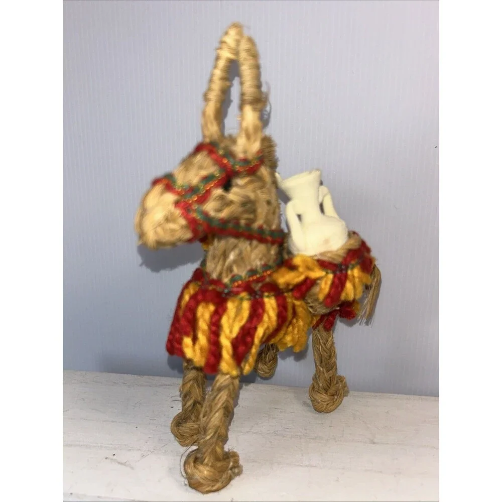 Mexican Woven Straw Donkey Burro w/Clay Pots- Pack Mule Figure Vintage Decor